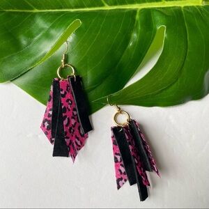 Animal Print Earrings, Y2K Earrings, Pink Cheetah Print Earrings, Leather